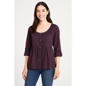 Old Navy Women's Dark‎ Purple Button Front Babydoll Top 3/4 Sleeve Size L